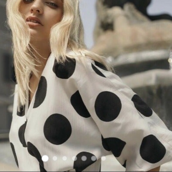 H&M LYOCELL BLACK WHITE SPOT BLOGGER WRAP DRESS XS - Picture 3 of 11